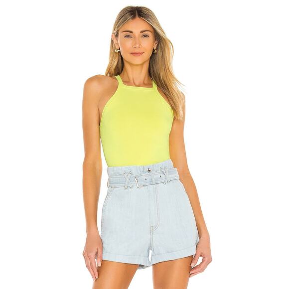 Alice + Olivia Cabot Straightneck Fitted Cropped Tank Top Neon Key Lime - XS - Picture 1 of 5